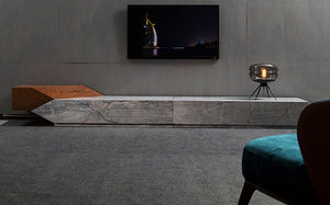 Marble-contemporary-Tv-cabinet-with-lamp-and-Tv-on-wall