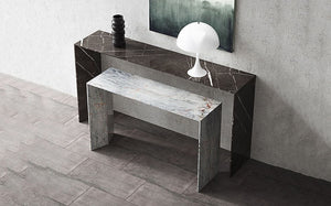 Marble-console-tables-and-lamp