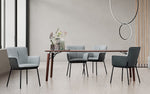 Load image into Gallery viewer, grey-fabric-dining-chairs-by-table

