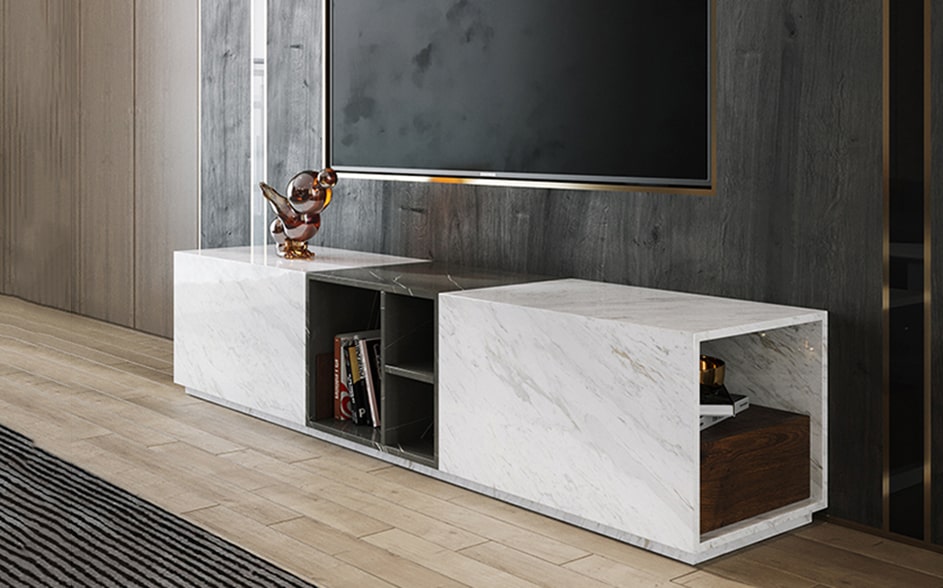 white-marble-modern-Tv-cabinet-in-contemorary-living-room