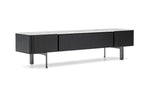 Load image into Gallery viewer, black-wooden-tv-cabinet-with-marble-top-and-stainless-steel-legs
