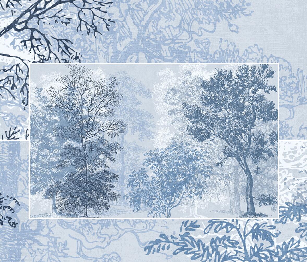 CUSTOM MURAL WALLPAPER TREES BLUE